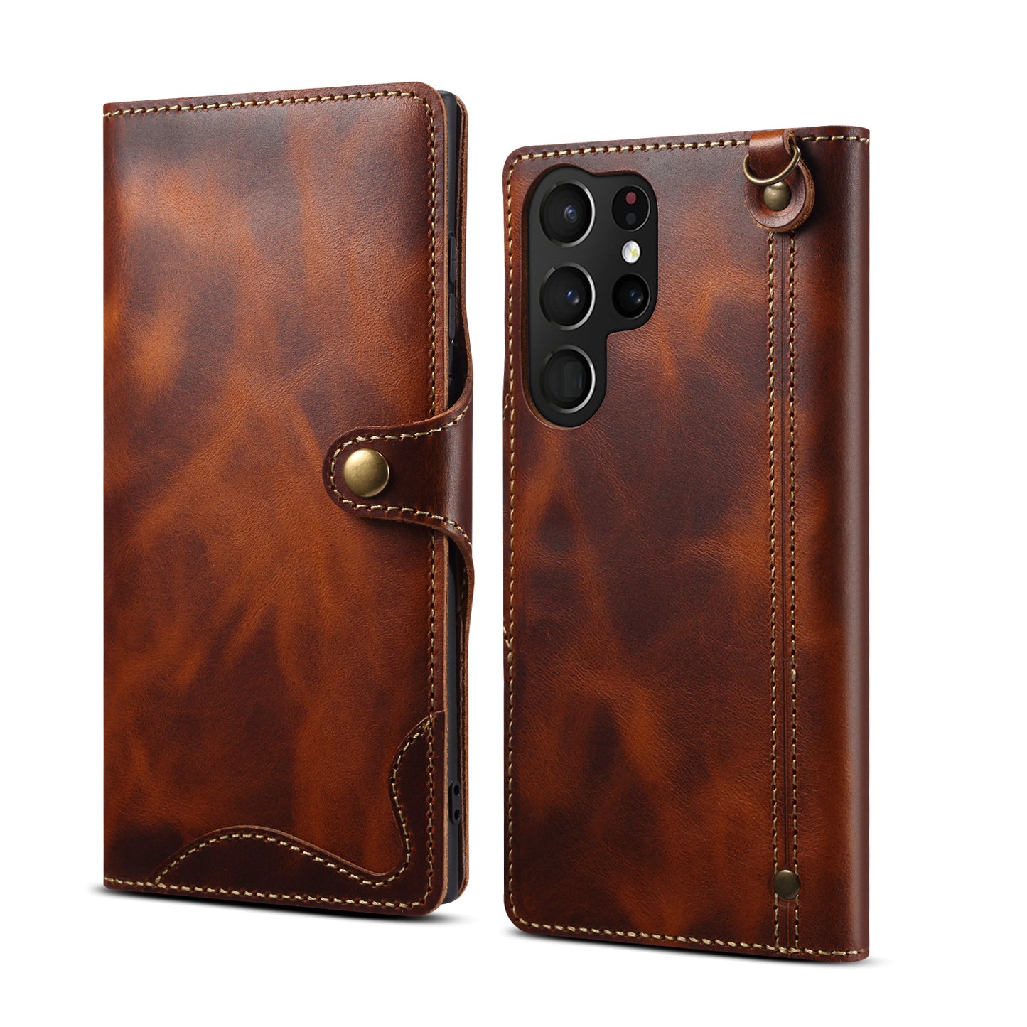 Genuine Leather Flip Case For Samsung Galaxy S25 Plus Ultra S24 S23 S22 S21 S20 S10 Retro Cover