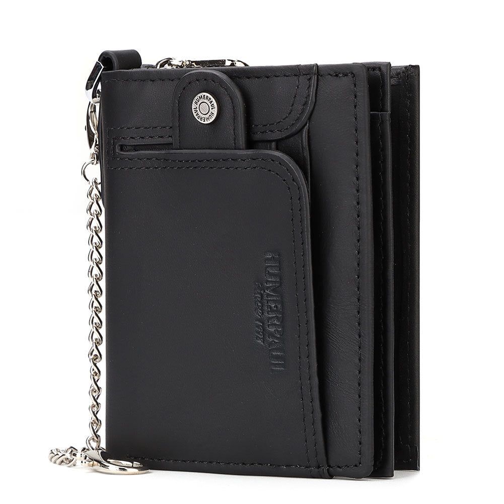 Leather Men's Wallet RFID Blocking Anti-Magnetic Zipper Multiple Card Slots Secure