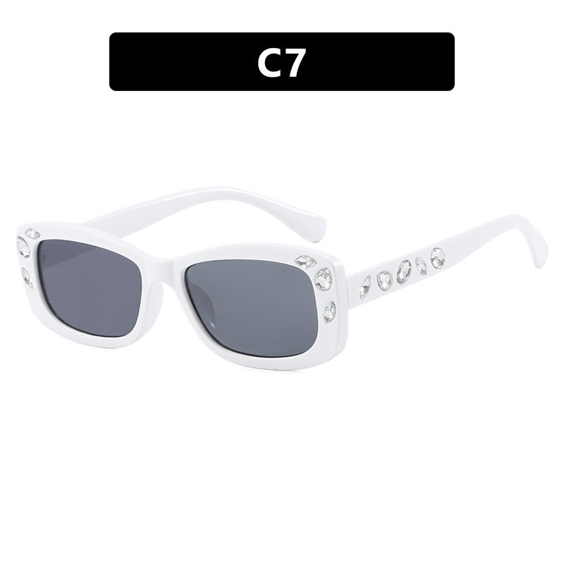 Women's Square Frame Sunglasses Diamond Inlaid UV400 Protection Stylish Eyewear