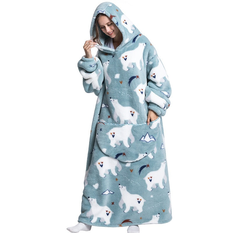 Oversized Blanket Hoodie Adults Ultra-Soft Warm Long Hooded Fleece Pockets