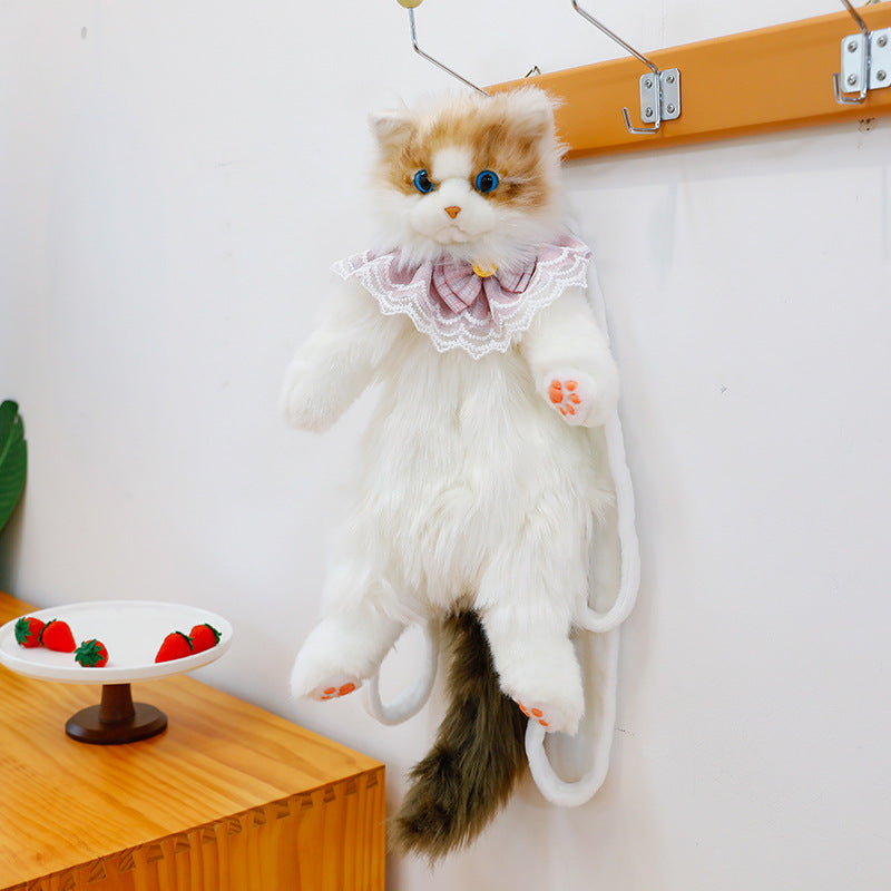 Adorable Plush Cat Backpack Soft 50cm Toy Bag with Pink or Blue Bib