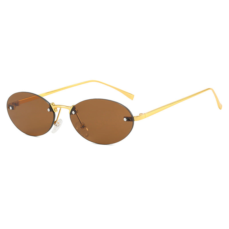 Women's Elliptical Frameless Sunglasses Rivet Detail UV400 Sun Protection Polarized