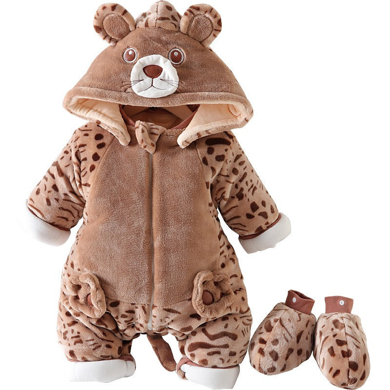 Newborn Baby Winter Hooded Panda Animal Outfit Thick Jumpsuit Removable Hat Shoe