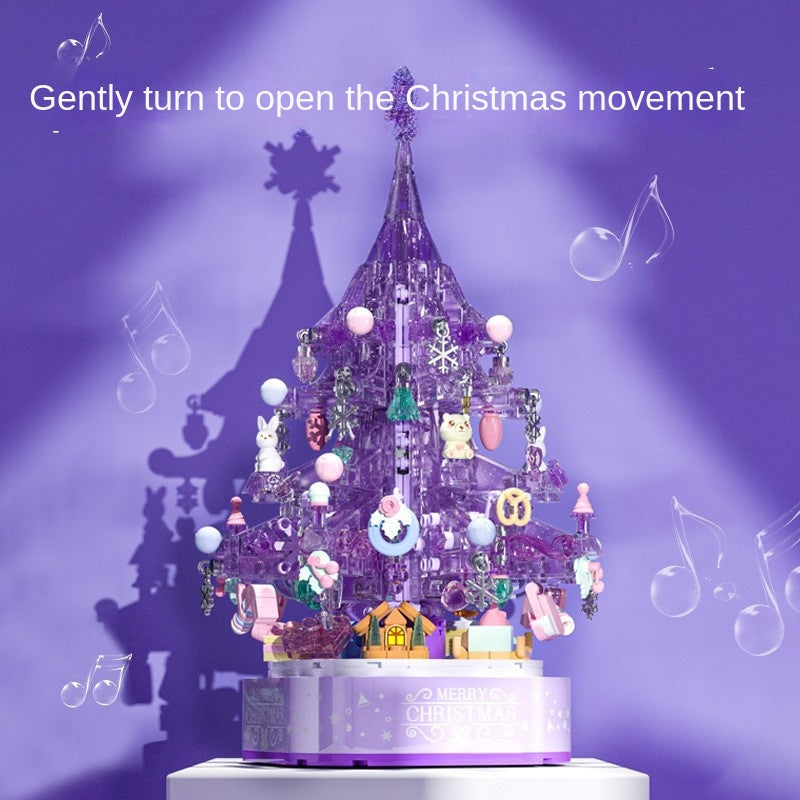 Purple Crystal Christmas Tree Music Box DIY Building Ornament Gift with Lighting