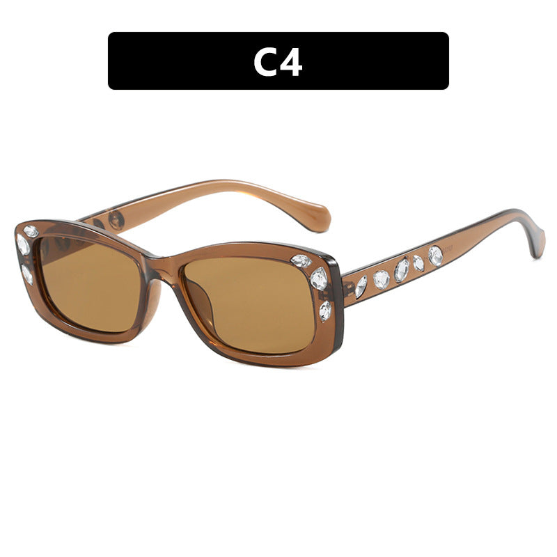 Women's Square Frame Sunglasses Diamond Inlaid UV400 Protection Stylish Eyewear