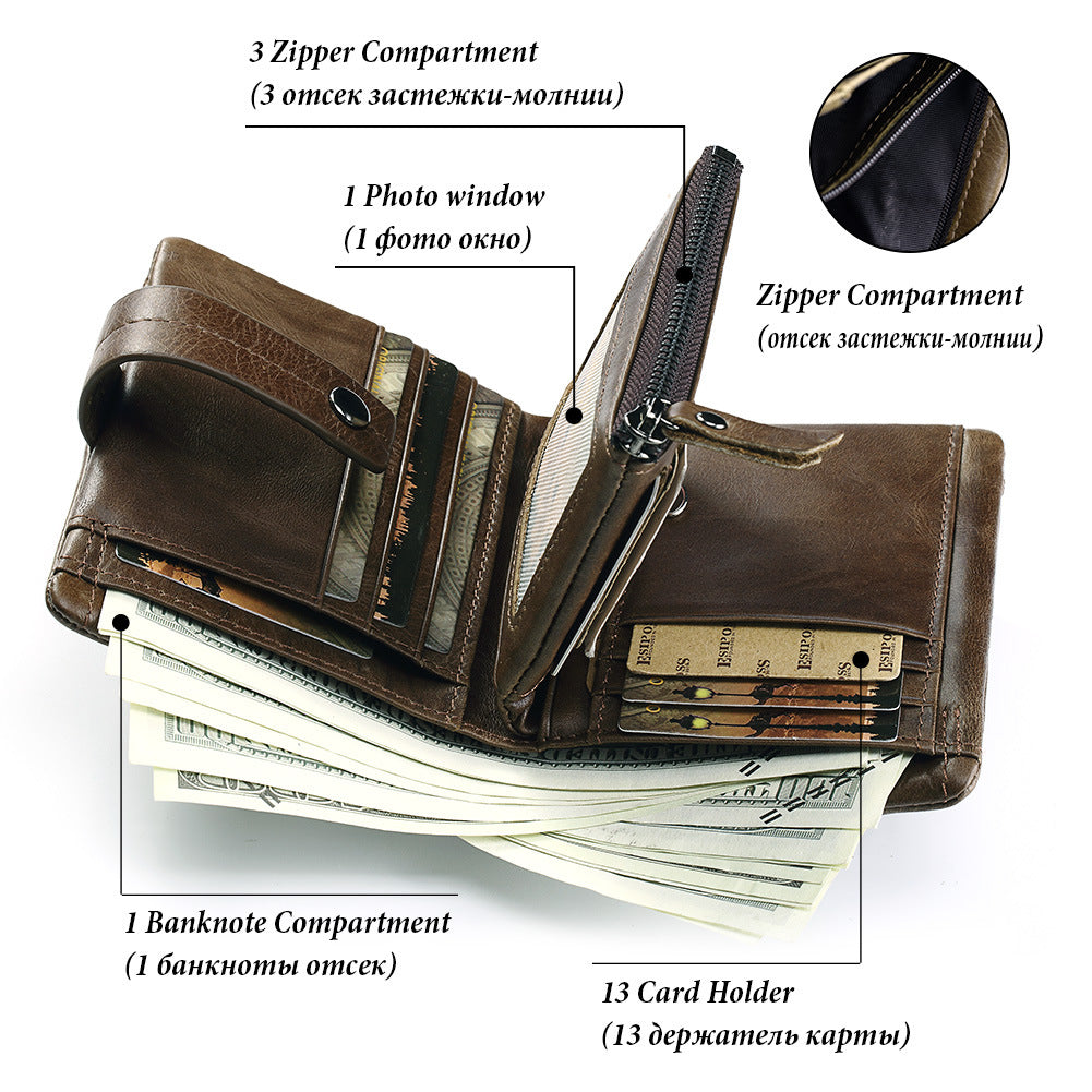 Leather Zipper Wallet Multifunctional Clutch RFID Blocking Secure Spacious Organizer