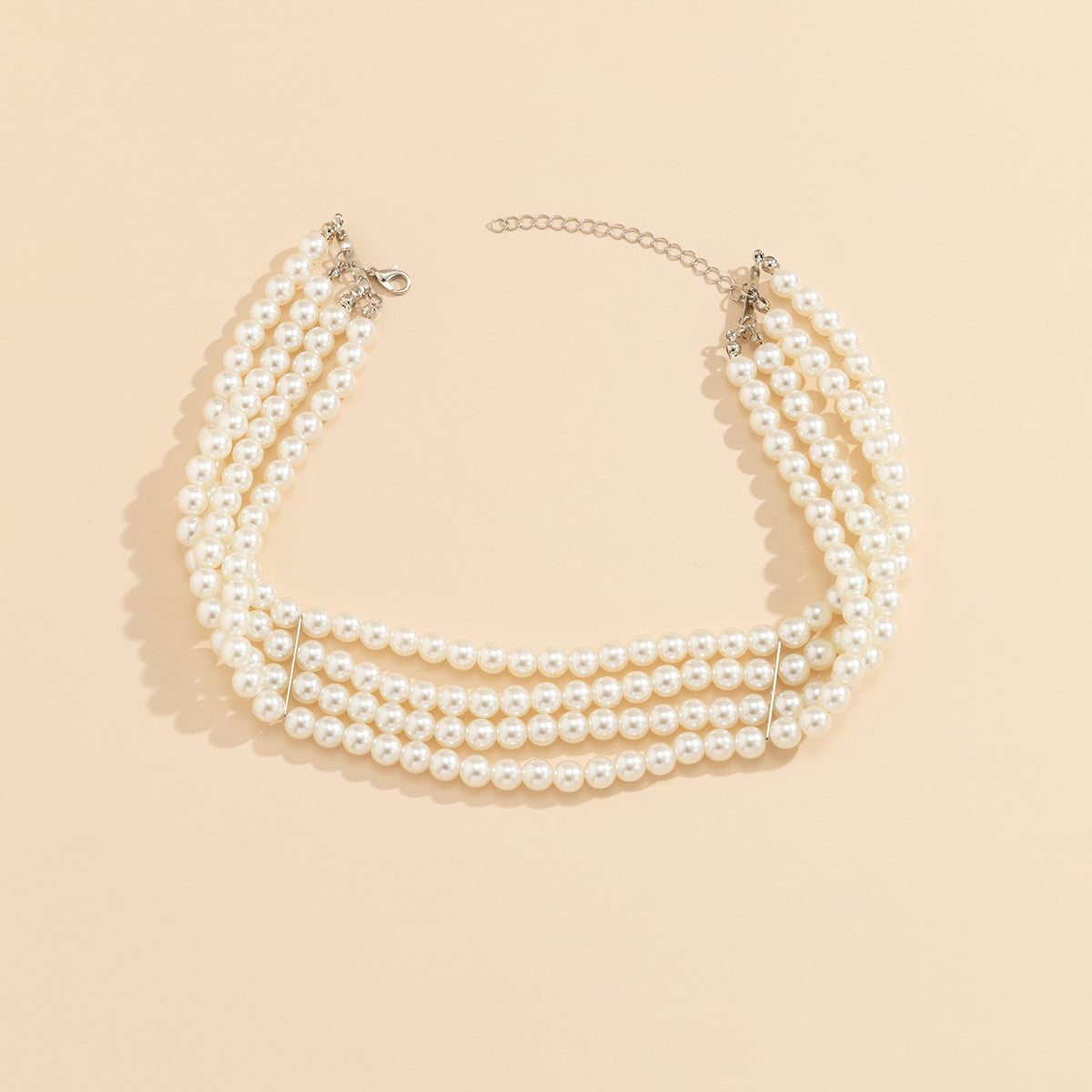 4 Row White Round Pearl Choker Necklace Women's Jewellery Jewelry