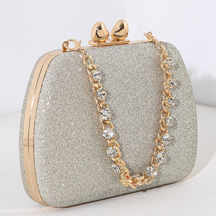 Gold Tone Glitter Gemstone Chain Handle Crystal Small Bag Handbag