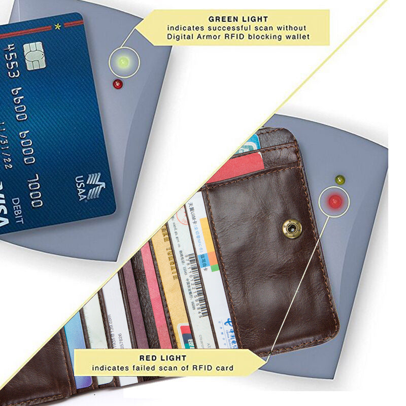 RFID Blocking Genuine Leather Wallet Mens Double Zip Card Holder Purse