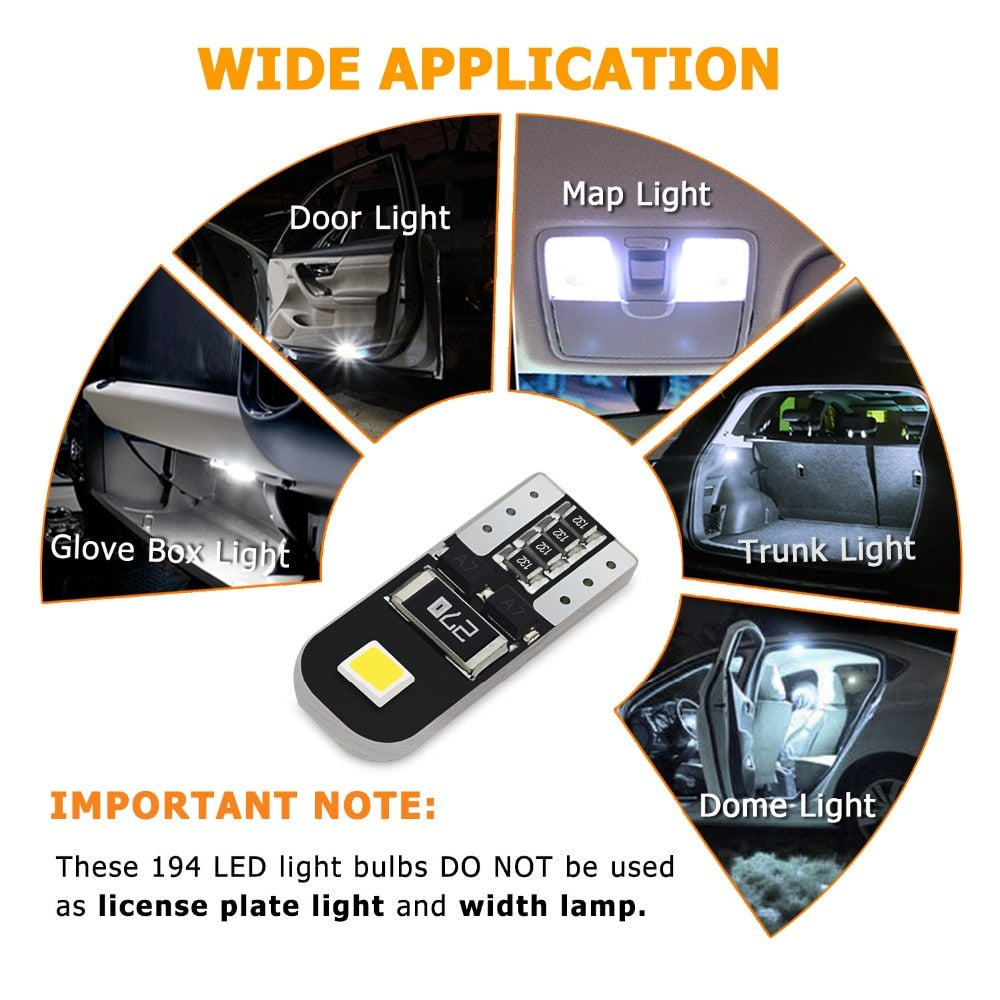 10Pcs W5W T10 LED Canbus Light Bulbs for Audi BMW VW Mercedes Car Interior
