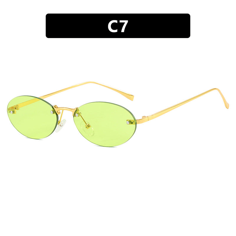 Women's Elliptical Frameless Sunglasses Rivet Detail UV400 Sun Protection Polarized