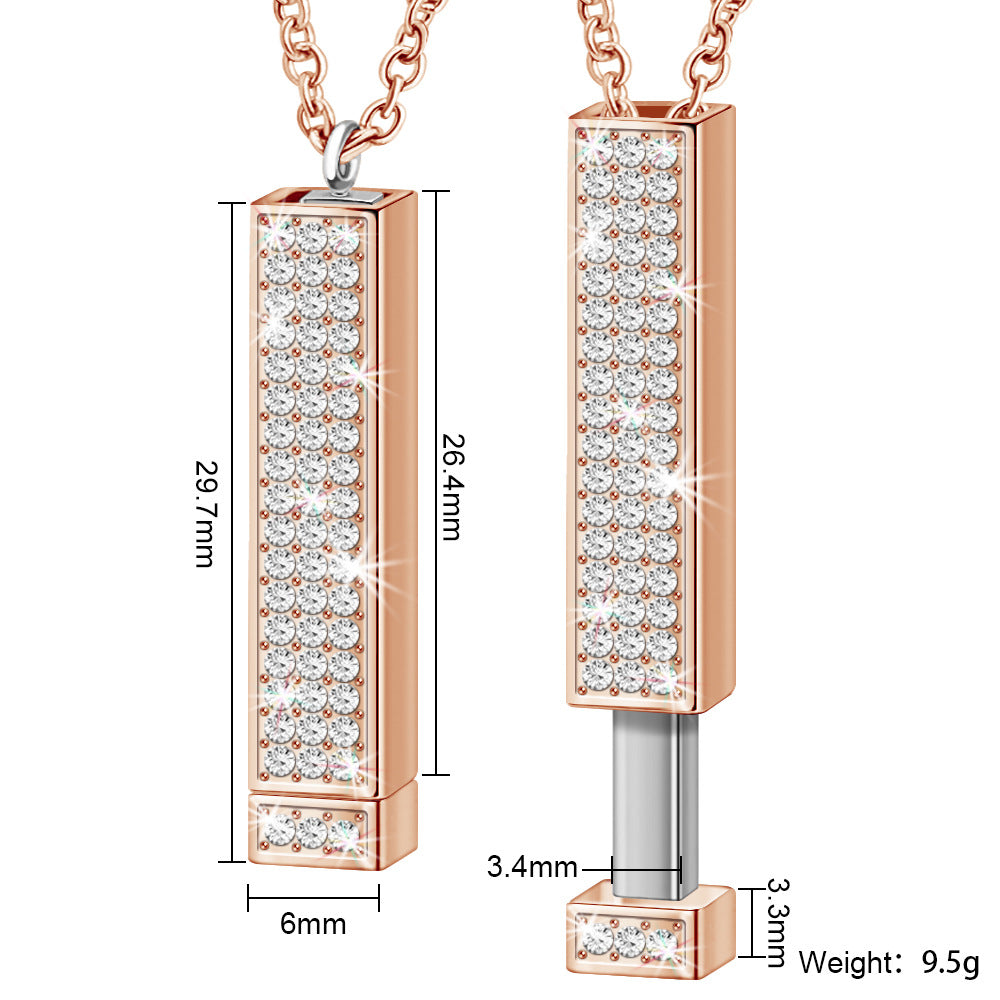 Personalised Retractable Rose Gold Necklace with Diamond Inlay and Custom Engraving