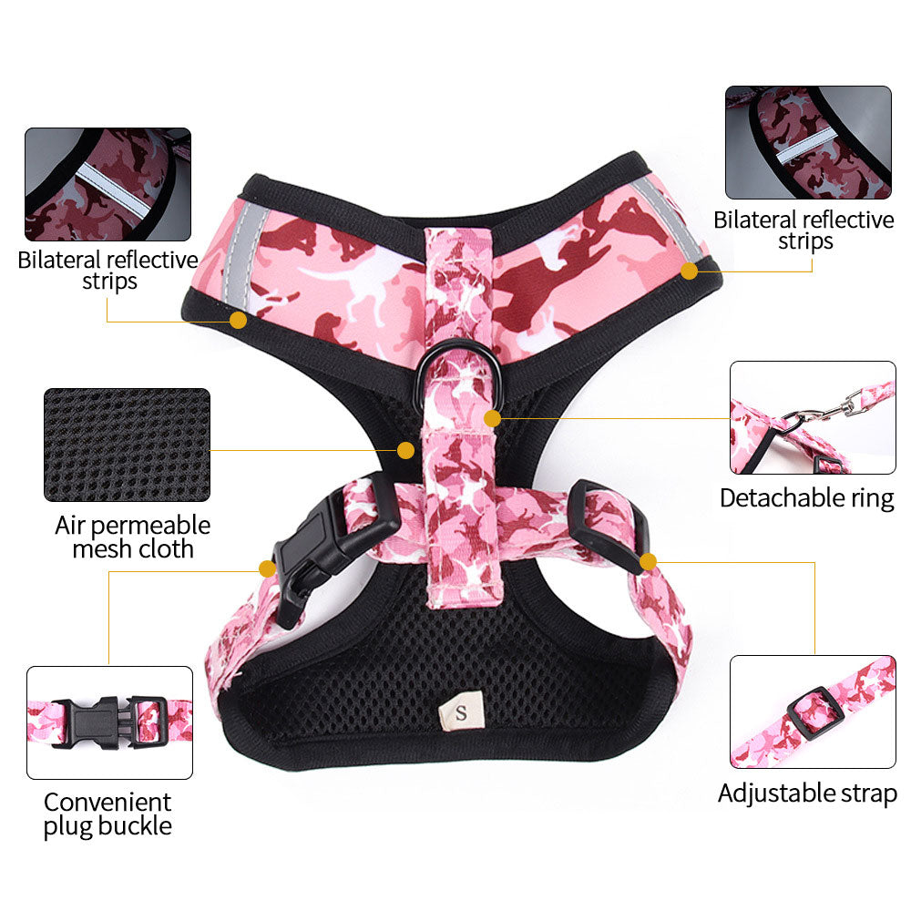 4pc Camo Dog Harness Set Leash Collar Poop Bag Dogs Supplies Rope Lead