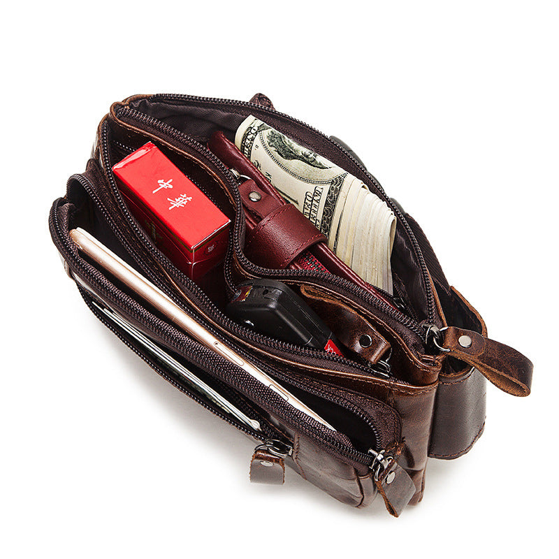 Genuine Leather Men's Waist Multifunctional Retro Chest & Messenger Bag