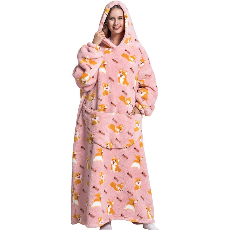 Oversized Blanket Hoodie Adults Ultra-Soft Warm Long Hooded Fleece Pockets