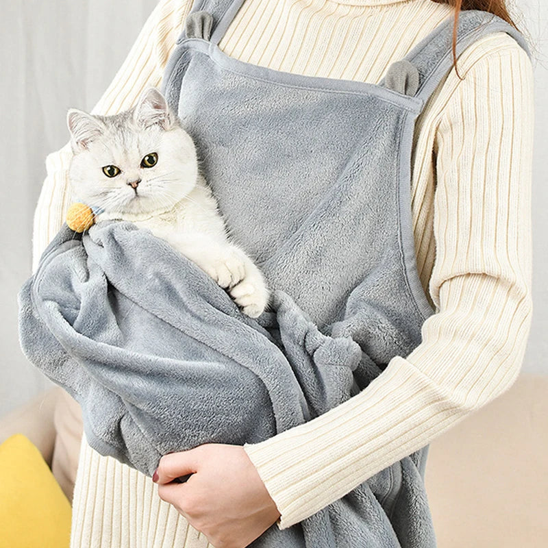 Pet Carrier Apron for Cats Dogs Winter Plush Travel Pouch Soft Bag Adjustable Grey
