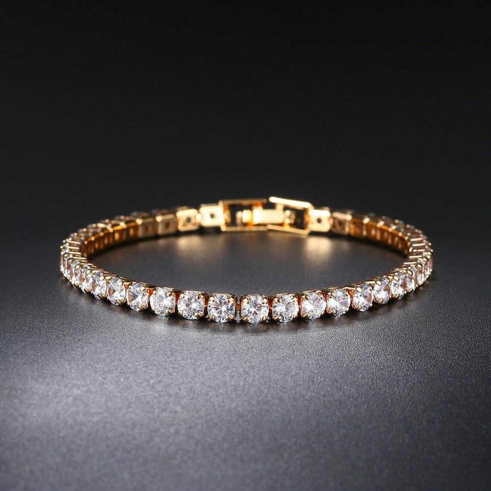 17cm Elegant Gold Plated CZ Crystal Tennis Bracelet Round Stones Unisex Jewellery