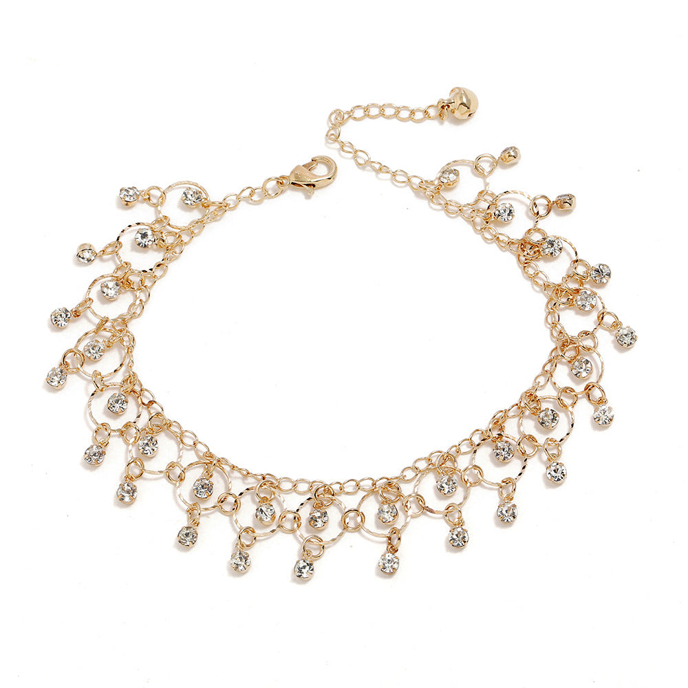 Dangle Chain Crystal Drop Beach Yoga Anklet Rhinestone Tassel Womens Jewellery