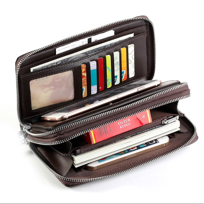 Men's Faux Leather Wallet High Capacity Slim Multiple Card Slots Secure Zip Closure