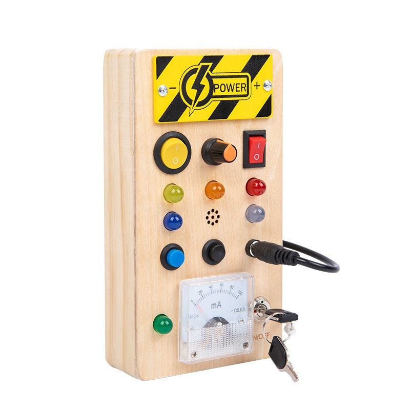 Montessori Wooden LED Busy Board Sensory Toy with Switches for Kids 2-4 Years