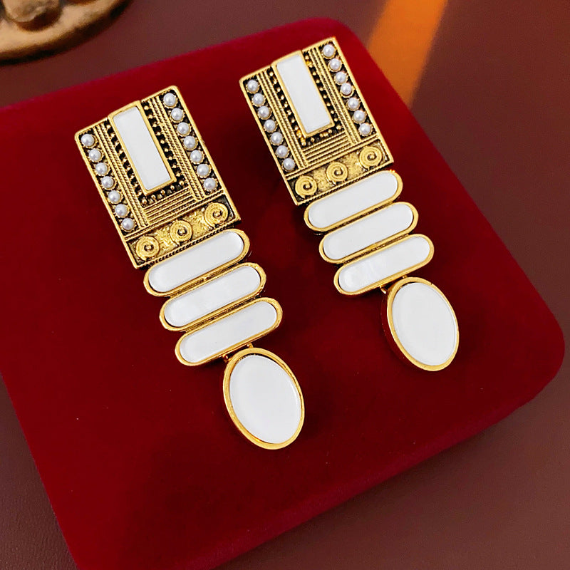 Geometric Artificial Pearl Earrings French Retro Court Style Elegant