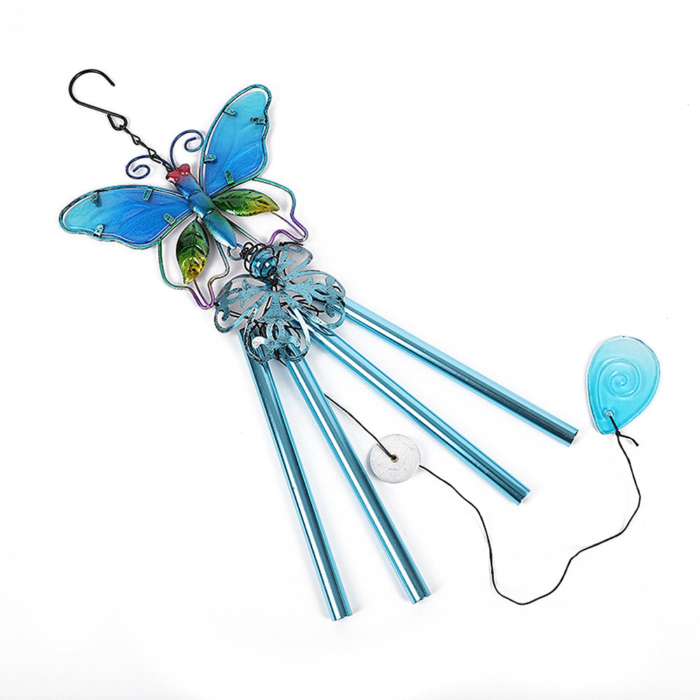 Butterfly Wind Chime Aluminium Tubes Painted Glass Home Decor Hanging Ornament