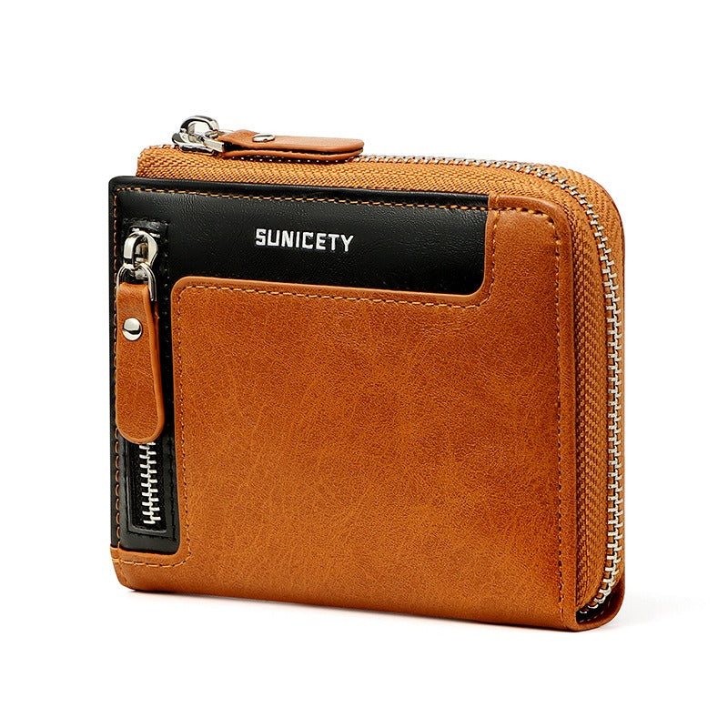 Men's RFID Blocking Wallet Secure Zipper Multi Card Slots ID Holder Leatherette