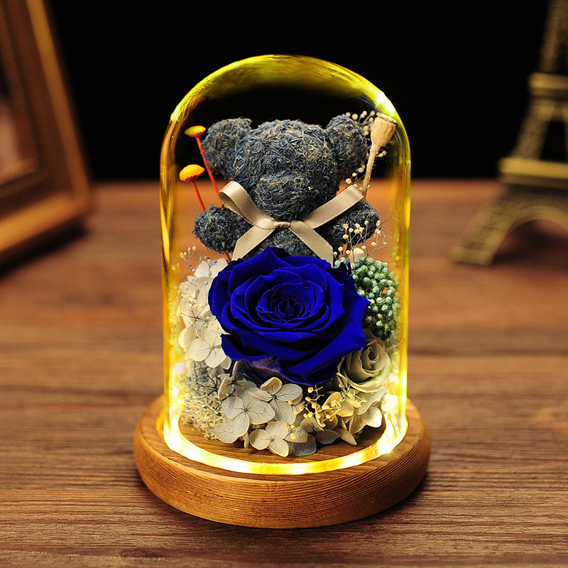 Everlasting Flower Bear Glass Dome Valentine's Day Gift Preserved Rose Roses