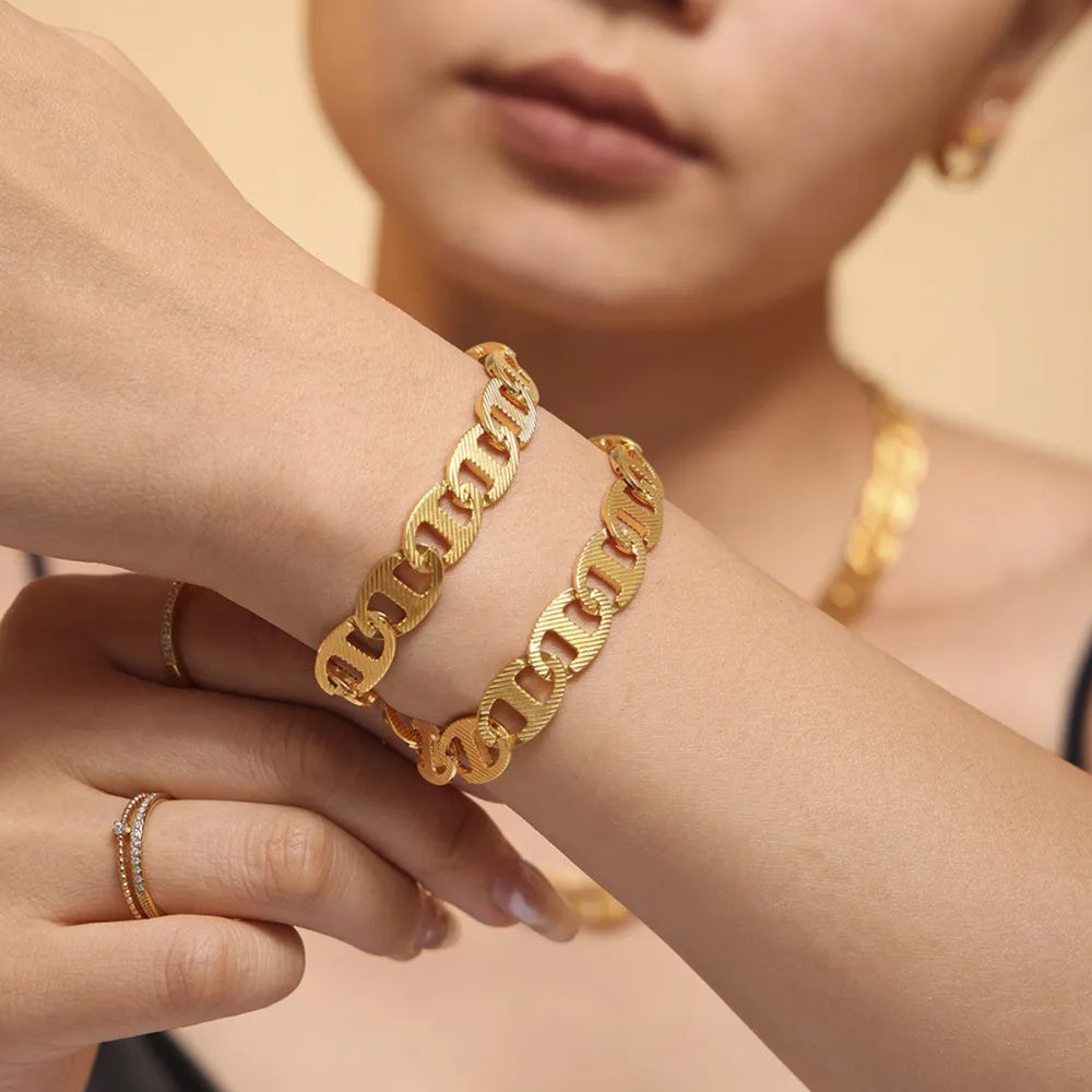 Gold Plated Handmade Titanium Steel Chain Bracelet Women's Chunky Link Jewellery