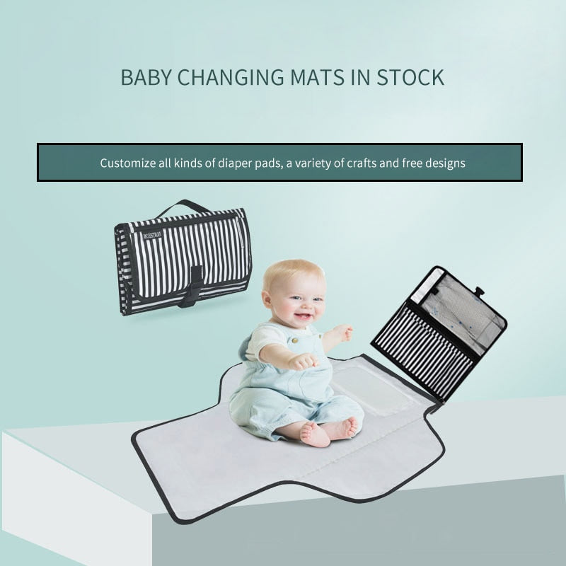Portable Foldable Baby Changing Mat Waterproof Travel Diaper Pad Storage Pockets