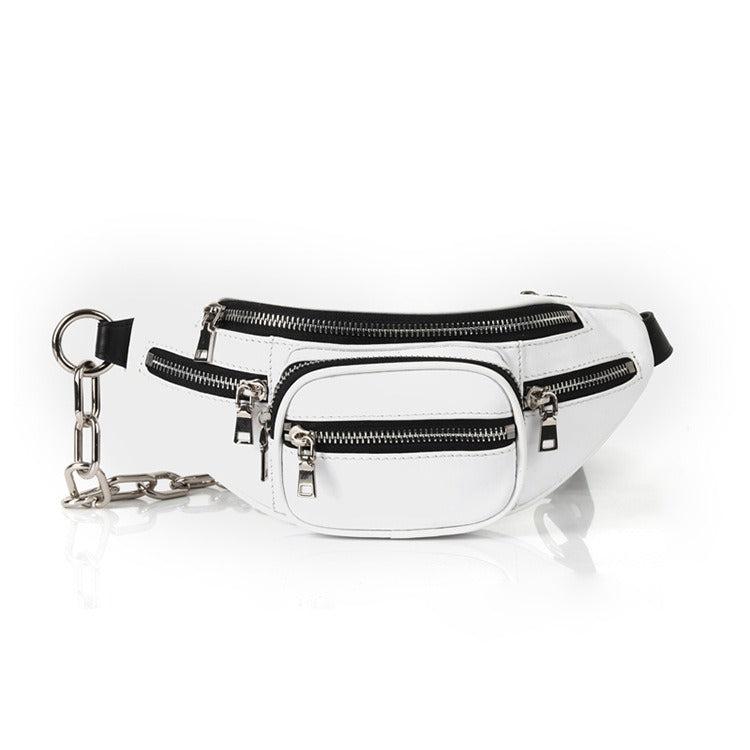 Women's Waist Bag Genuine Leather Versatile Crossbody Chest Bag Shoulder Chain