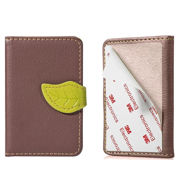 Phone Wallet Case With 3m Adhesive Card Holder And Leaf Clasp For Mobile Phones