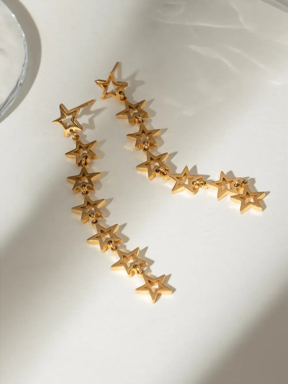 Stainless Steel Cutout Star Dangle Earrings Studs Gold Silver Plated Jewellery