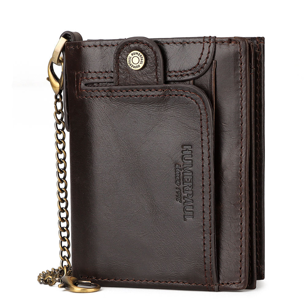 Leather Men's Wallet RFID Blocking Anti-Magnetic Zipper Multiple Card Slots Secure
