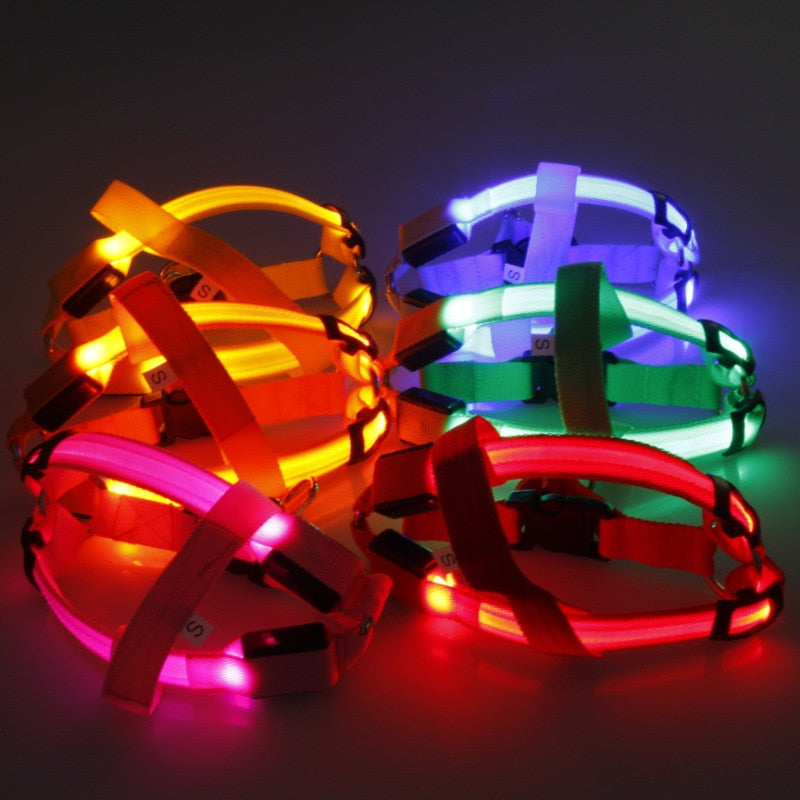 LED Dog Harness Safety Nylon Strap Adjustable Flashing Light Pet Harness XS-XL
