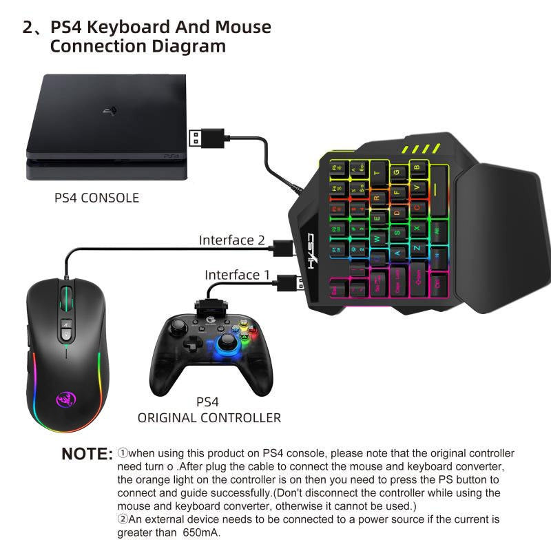 V500 Gaming One-Handed Keyboard RGB Illuminated Built-In Converter Fits PS4