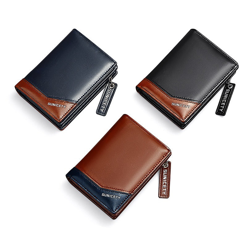 Men's RFID-Blocking Faux Leather Wallet Zip Closure Multi-Slot Secure Storage