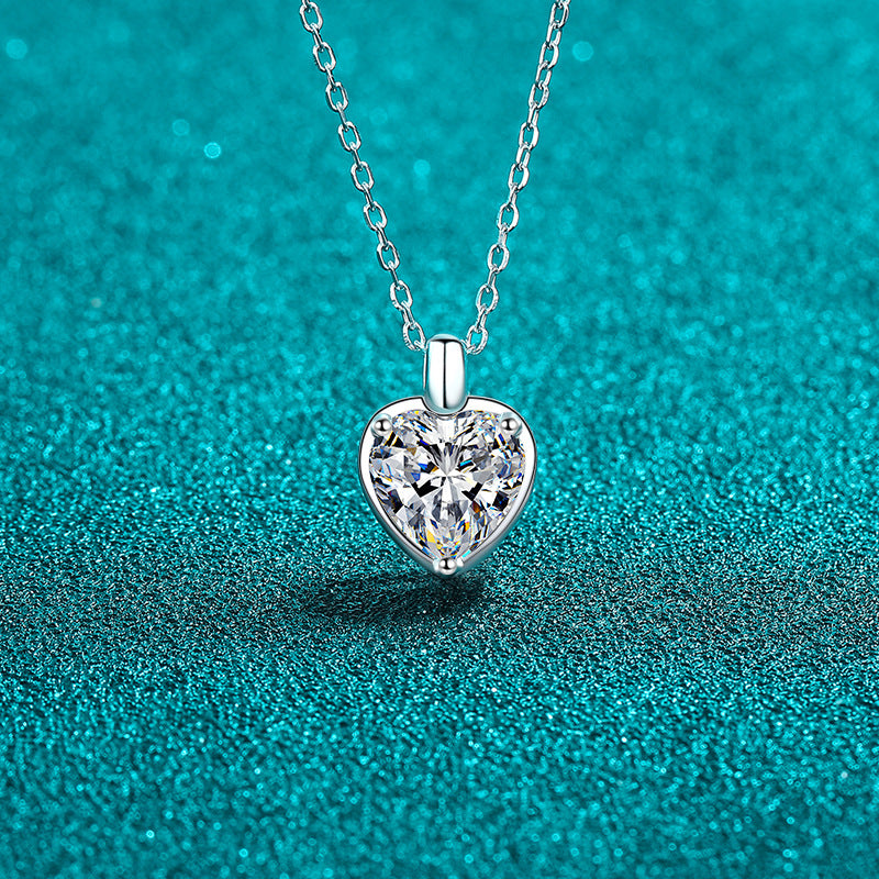 925 Sterling Silver 2 Carat Moissanite Heart Necklace Dainty Pendant Jewellery