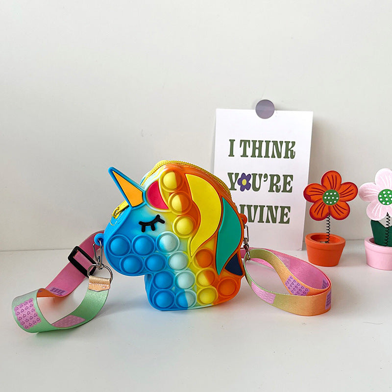 Children's Unicorn Silicone Messenger Bag Pop It Fidget Toy Mini Storage Case