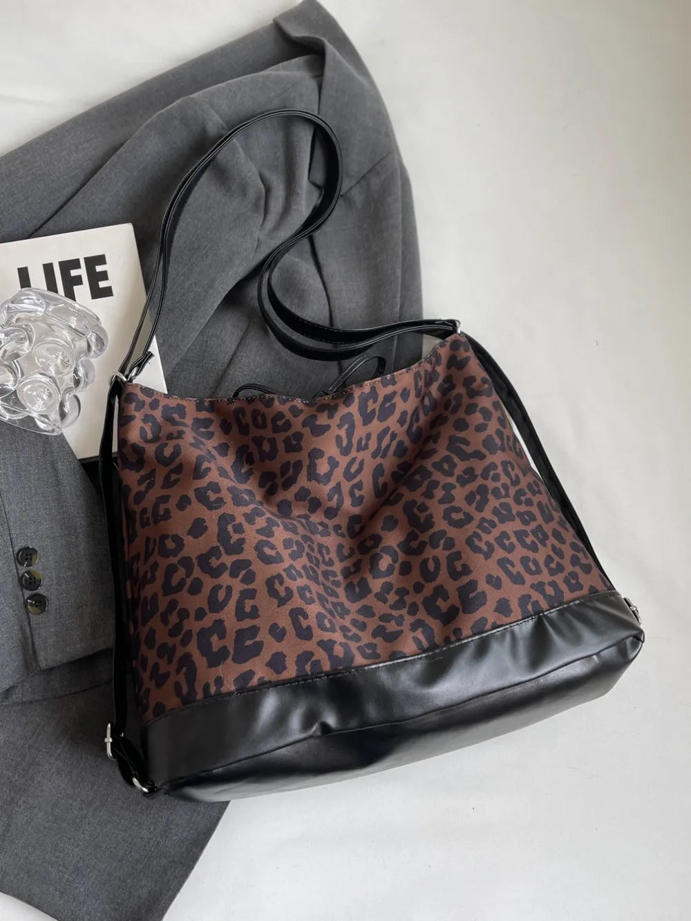 Leopard Print Crossbody Shoulder Bag Adjustable Strap Versatile Design Lightweight