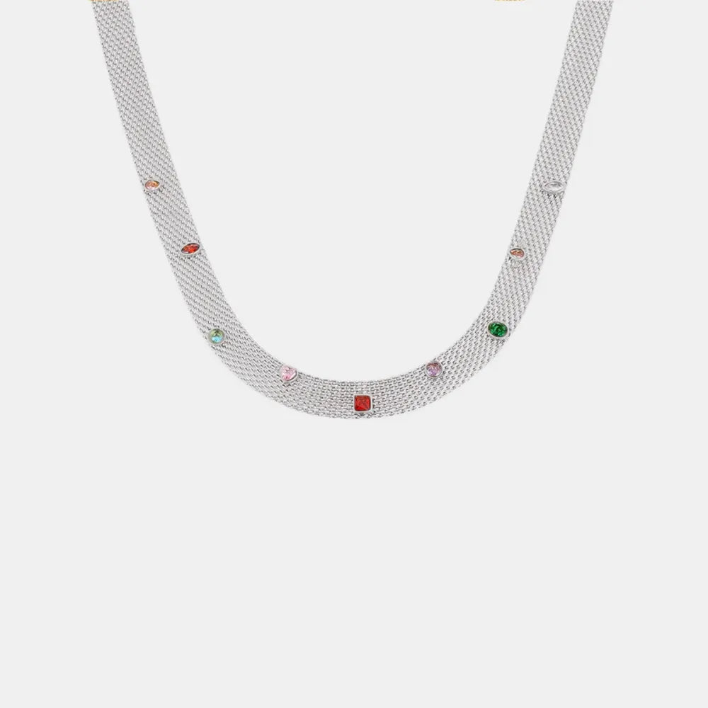 Titanium Steel Necklace Colourful Zircon Geometric PVD Plated Non-Fading Chain