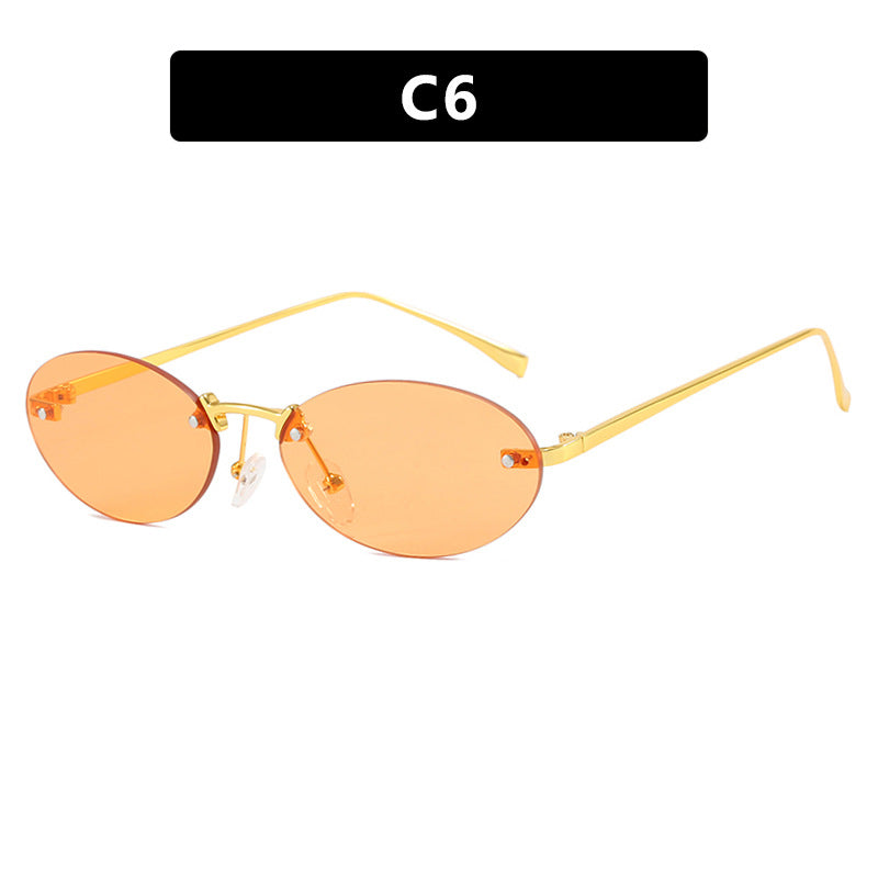 Women's Elliptical Frameless Sunglasses Rivet Detail UV400 Sun Protection Polarized