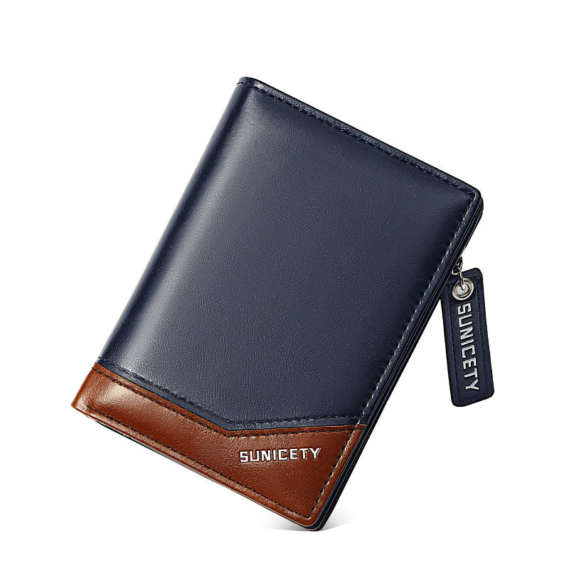 Men's RFID-Blocking Faux Leather Wallet Zip Closure Multi-Slot Secure Storage