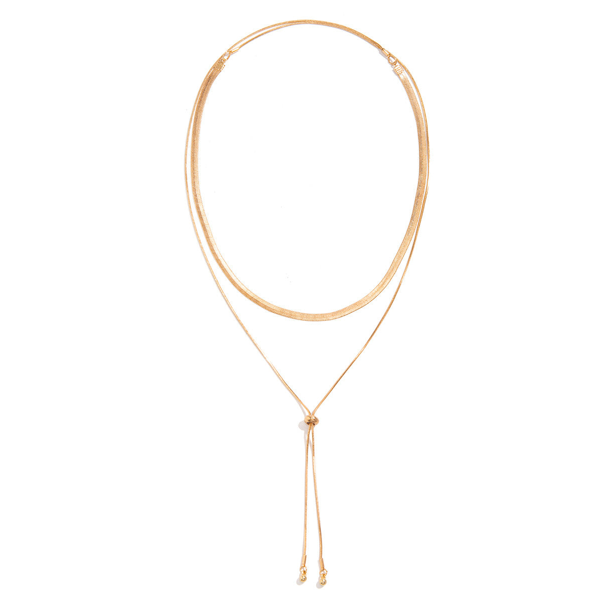 Gold Silver Double Layer Snake Chain Drop Dangle Necklace Jewellery