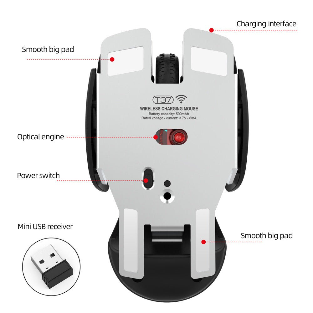 Wireless Ergonomic Rechargeable Mouse Adjustable DPI USB Laptop Gaming Mice