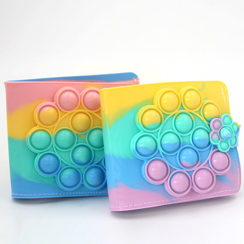 Silicone Pop Fidget Wallet Sensory Toy Stress Relief Rainbow Pattern Kids Play