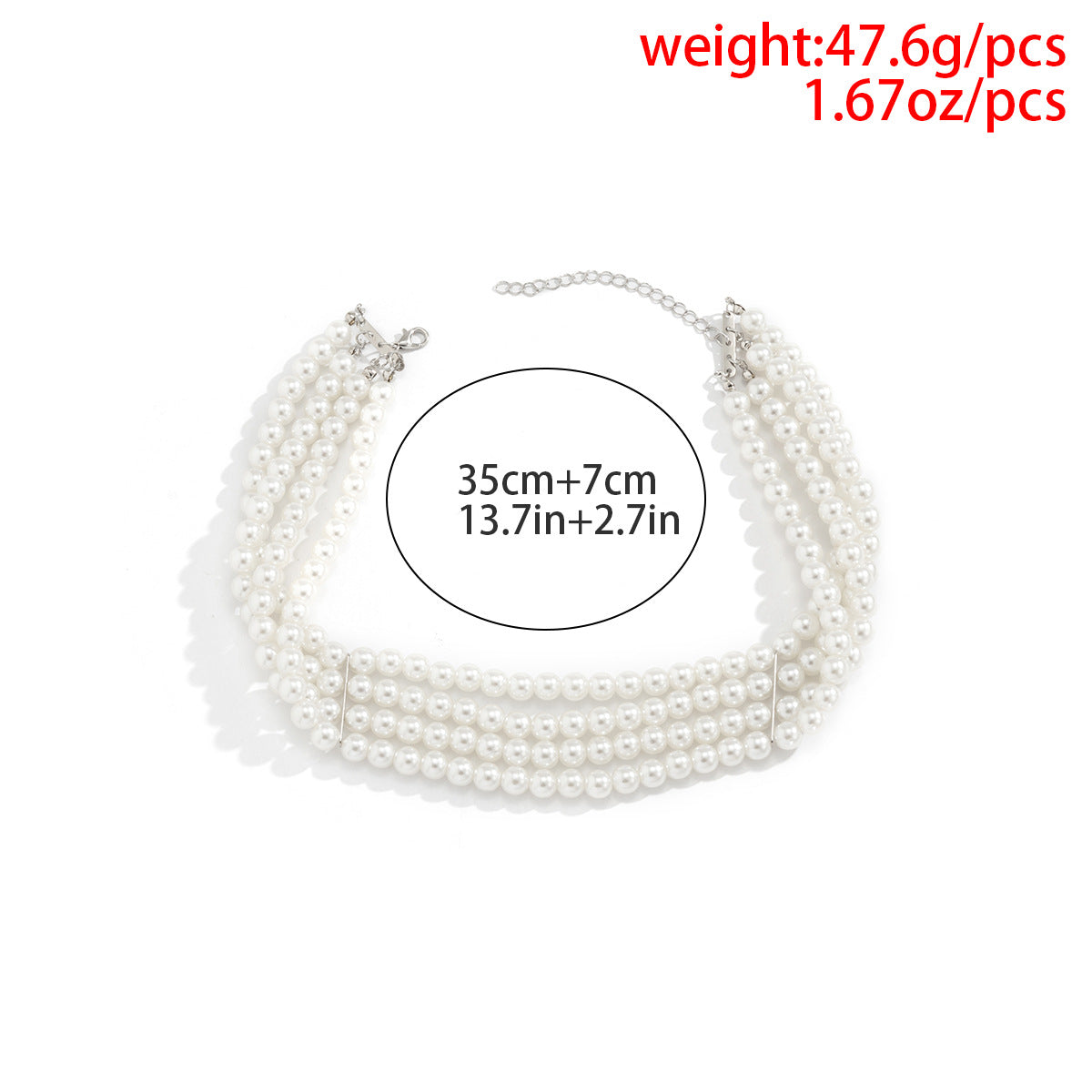 4 Row White Round Pearl Choker Necklace Women's Jewellery Jewelry