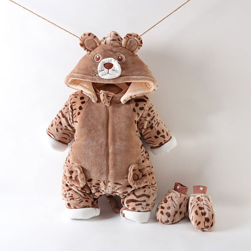Newborn Baby Winter Hooded Panda Animal Outfit Thick Jumpsuit Removable Hat Shoe
