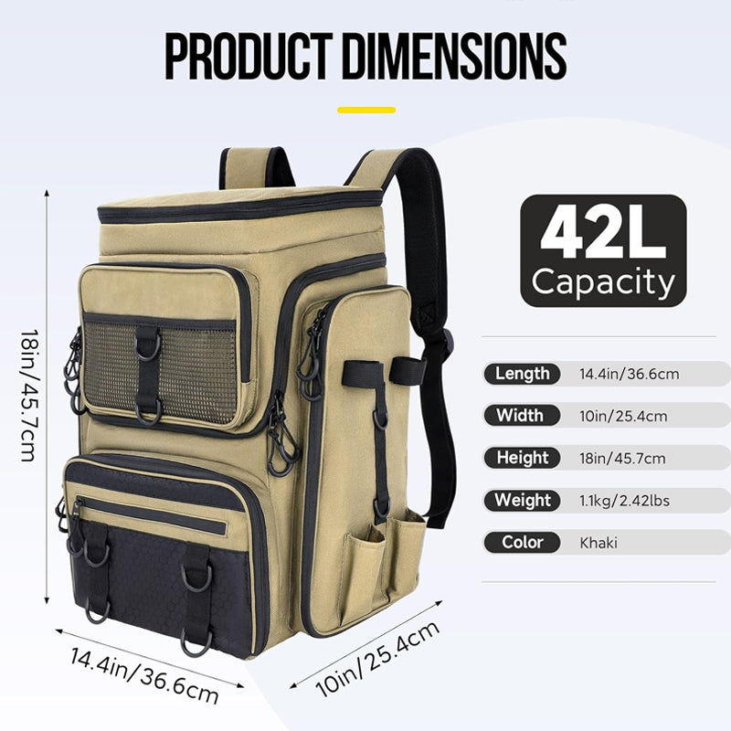 Fishing Backpack Rod Holder Tackle Box Hiking Gear Waterproof Spacious Durable