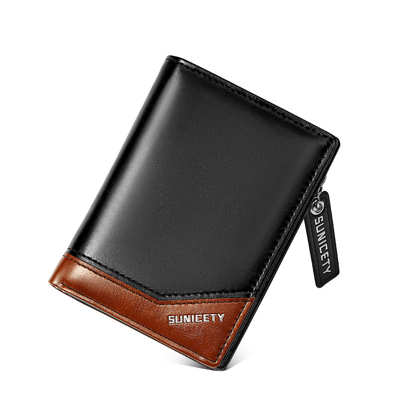 Men's RFID-Blocking Faux Leather Wallet Zip Closure Multi-Slot Secure Storage